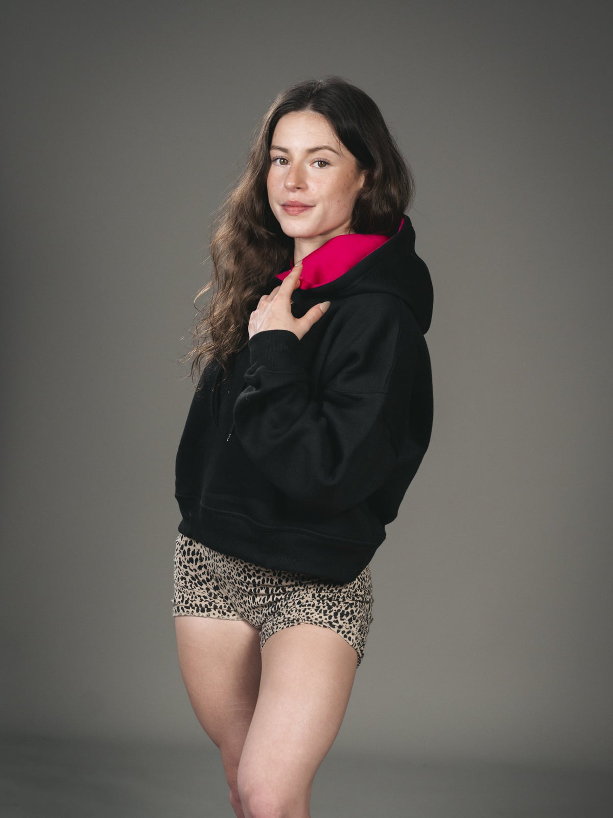 Black/Pink Crop Hoodie